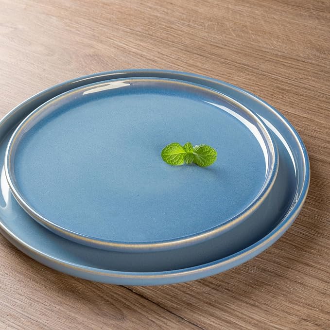 GBHOME Dinnerware Sets for 4, 12 Pieces Ceramic Plates and Bowls Set | Scratch Resistant Stoneware Dishes Set, Dishwasher & Microwave Safe, Reactive Glaze-Alaskan Blue