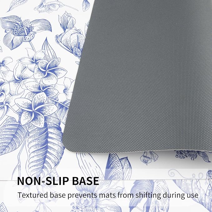 QIYI PU Leather Placemats Set of 6, 12"x18" Waterproof Table Mats, Toile | Faux Leather, Heat Resistant, Anti Slip, Wipeable Place Mats for Kitchen Dinning, Party Table Décor, Blue Flowers