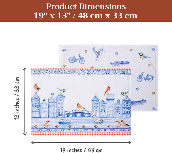 Maison d' Hermine Placemats Set of 4 Reusable 100% Cotton (13"x19") | Cloth Place Mats Washable Table Mats for Kitchen Dining Party Wedding Hotel Home Restaurant Spring Summer - Amsterdam Canals