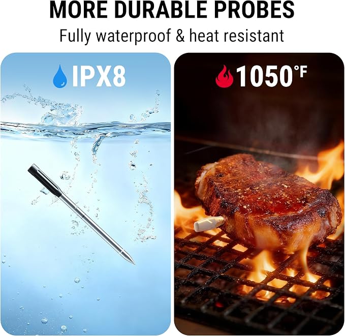 TempPro TempSpike 500ft Wireless Meat Thermometer with Long & Short Probes | Rechargeable Bluetooth Meat Thermometer for Kitchen Oven Smoker, Wireless Meat Probe for Backyard Grill BBQ Rotisserie