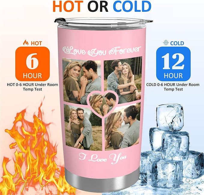 Personalized Tumbler Custom Vacuum Insulated Travel Mug Customizable Coffee Cup with Your Photos and Text Christmas Birthday Gift (Ten Photos+Text)