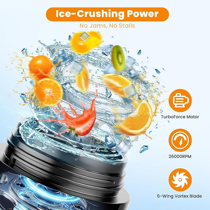 Personal Size Portable Blender for Shakes & Smoothies, 16oz Mini Small Smoothie Blender with On Go Lid & Sip Lid, 26000RPM Rechargeable Cordless Electric Blender for Travel Gym Office (Black)