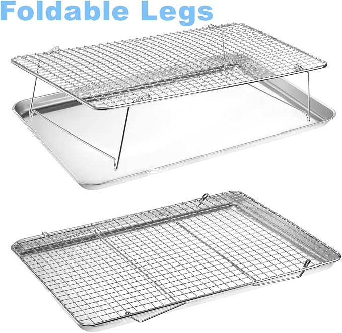 Tebery 304 Grade Stainless Steel Baking Rack 3-Tier Stackable Cooling Rack Set for Baking Cooking Grilling - 16.5" x 12"