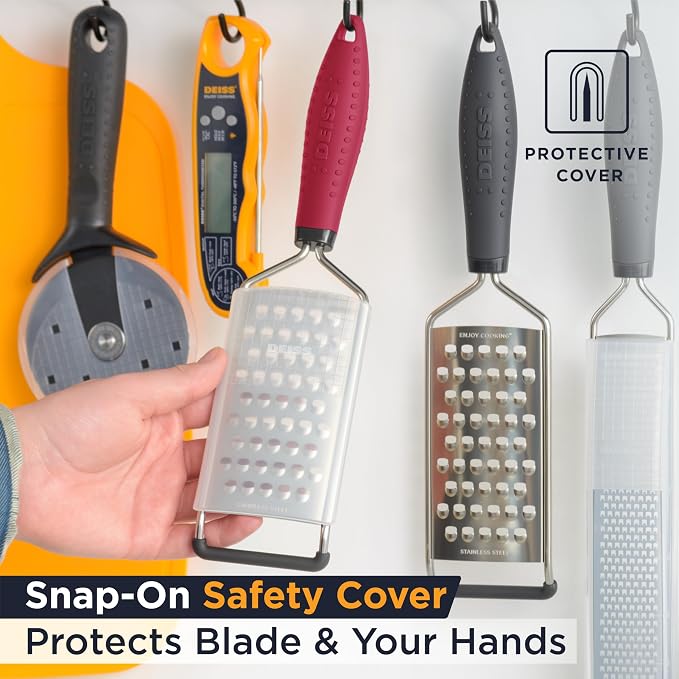 Deiss PRO Coarse Grater & Hand Held Cheese Grater - Sharp Stainless Steel Blades, Non-Slip Handle, Small Cheese Grater for Kitchen, Shredder, Dishwasher Safe