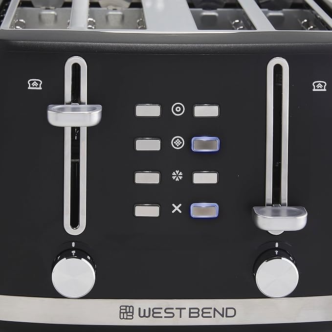 West Bend Toaster 4-Slice Extra-Wide and Deep Slots with 3 Functions and 7 Shade Settings Manual Toast Lift Lever Auto Shut-Off and Removable Crumb Tray, 1500-Watts, Black