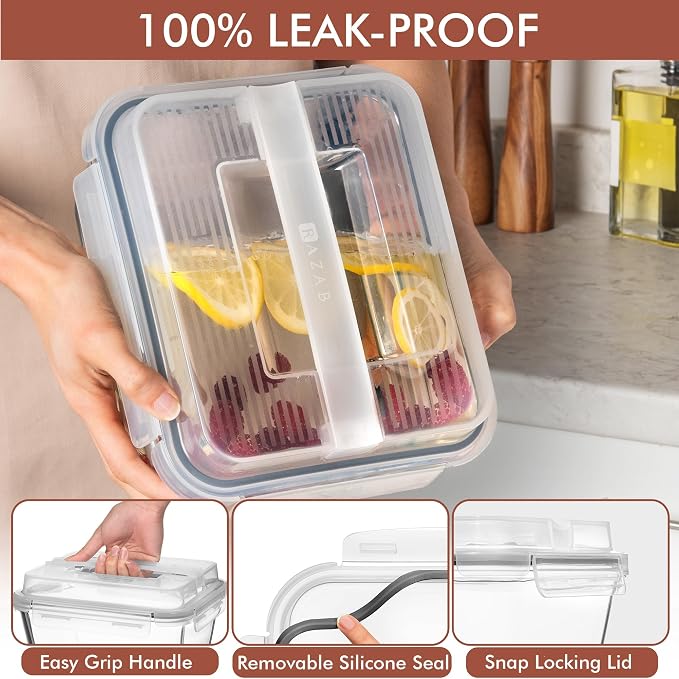 Razab 2700ml / 91Oz / 11.5 Cups Large Glass Food Storage Containers with Lids - Glass Meal Prep Containers for Roasting & Storing Leftover, Glass Lunch Container, Microwave & Oven Safe