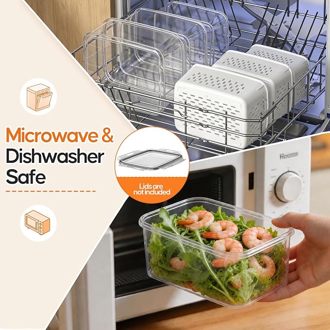 Fruit Storage Containers for Fridge, 3 Pack Plastic Food Storage Container | Produce Storage with Removable Colander, Refrigerator Organizers Keep Fruits Berry Veggie Salad Fresh Longer, Dishwasher Safe