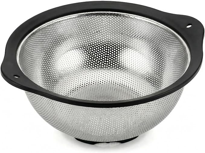 304 Stainless Steel Colander 3-Quart, Heavy Duty Metal Strainer with Riveted Handles, Micro-Perforated Food Strainer for Draining Pasta, Orzo, Rice, Berry, Stable Ring Base, Rust Free