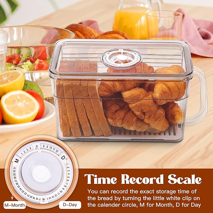 Gifhomfix 2PCS Bread Box for Homemade Bread Airtight Bread Boxes for Kitchen Counter, Time Recording Bread Storage Container with Handle, Tawny