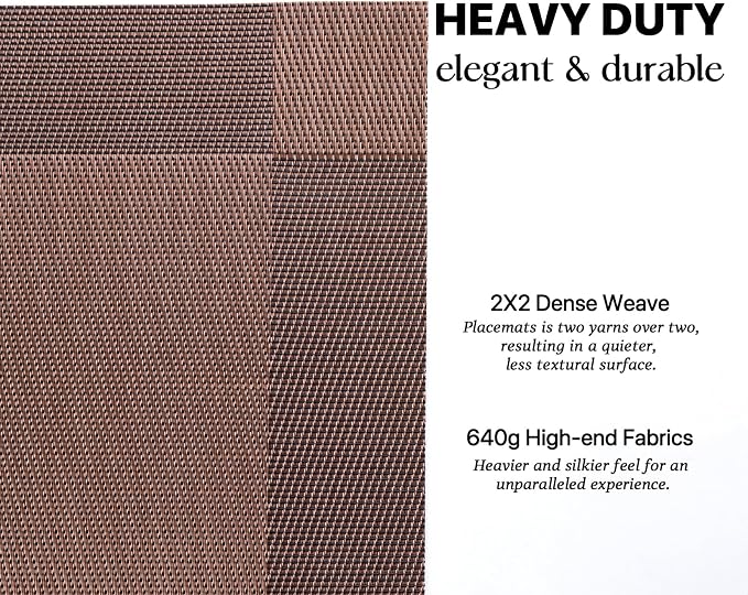 LEXMORE Placemats Set of 4 Vinyl/Plastic Woven Place Mats for Kitchen Table Indoor/Outdoor Washable Placemat Wipeable Dining Table Mats(Brown Cube)