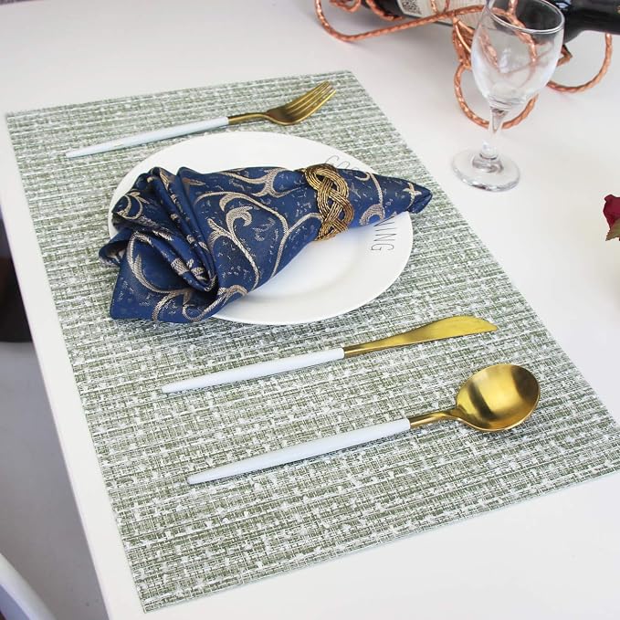 PIGCHCY Elegant Placemats Set of 4 Blended Woven Heat Resistant Durable Placemats Washable Easy to Clean Table Mats for Dining Room and Decorate (Colorful Green)