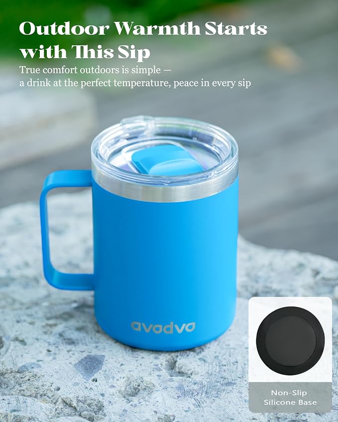 12oz Insulated Coffee Mug with Lid – Includes Two Lids, Stainless Steel Coffee Travel Mug with Handle, Double Wall Vacuum Insulated Camping Mug for Home, Office & Outdoor, Sapphire Blue