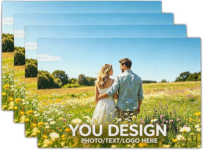 Custom Placemats Set of 4 18x12 Inch Linen Place Mats Heat-Resistant Washable Wipeable Table Mat for Party Kitchen Dining Room Dinner Table Decor