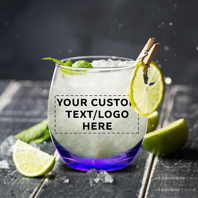 Custom Mikonos Stemless Wine Glasses 11.5 oz. Set of 10/50/100, Personalized Bulk Pack - Restaurant Glassware, Perfect for Red Wine, White Wine, Cocktails - Purple