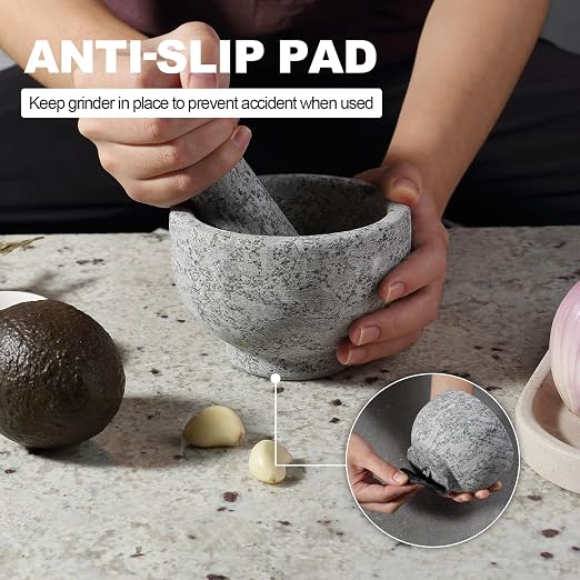 5 Inch 1.5 Cup-Capacity Mortar and Pestle Set - Heavy Natural Granite Spice Grinder Bowl, Unpolished Heavy Granite for Organic Appearance, Solid Stone Grinder Marble Spice Herb Grinder