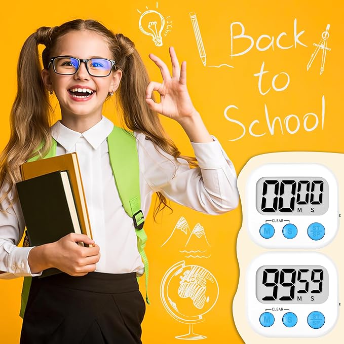 ZILLEEN Classroom Timer for Kids Teachers 4 Pack Digital Timers White | Strong Magnetic, Large Screen, Big Button, Teacher Classroom Must Haves Kitchen Timers for Cooking Egg Exercise Study