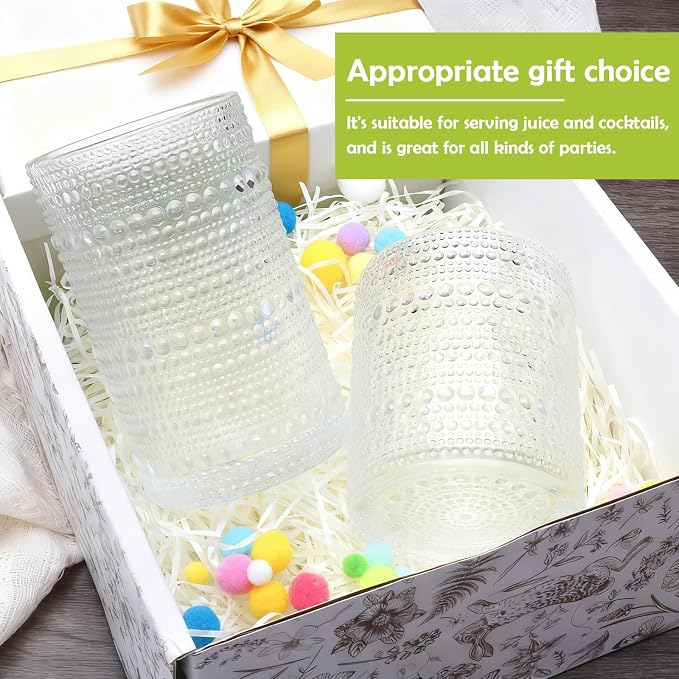 Hobnail Drinking Glasses, Tumbler Glassware, Set of 12 | 10 oz Cocktail Glasses & 12 oz Highball Glasses, Glass Cups for Whiskey, Juice, Home, Bar & Kitchen, Dishwasher Safe