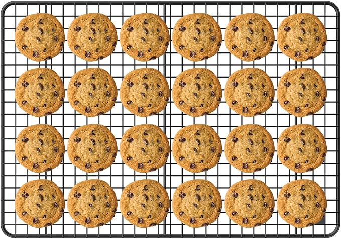 Cooling Rack,Heavy Duty 16.5'' x 11.8'' Wire Rack for Cooking and Baking | Fits Half Sheet Pans,Dense Cross-Hatched Grid,Thick Frame,for Baking Cookies,Cakes,Bread,Roasting and Oven Cooking-Black