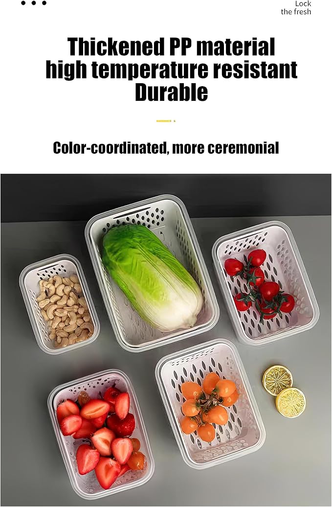 Fruit and Vegetable Storage Containers for Fridge, 6 Pcs/3 Sets Keep Fresh Produce Saver Containers Keeper, Food Storage Containers with Removable Colander (blue)
