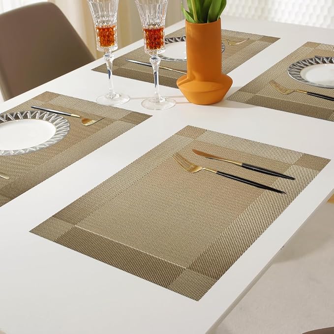 Vinyl Placemats Heat-Resistant Table Mats Washable Easy Clean Plastic Placemat for Kitchen Dining Table Set of 4 Indoor Outdoor (Lemon)