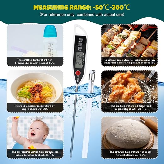12 Set Digital Food Thermometer Long Probe Instant,White | Waterproof for Water, Liquid, Candle and Cooking Meat Thermometer Read for Kitchen BBQ Grill Candy