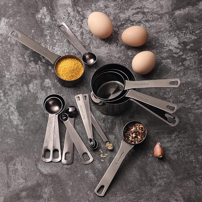 16 Pcs Stainless Steel Measuring Cups & Spoons Set, Black | Heavy Duty Metal, 5 Cups, 6 Tbsp Tsp Spoons, 5 Mini Spoons, For Kitchen Cooking Baking
