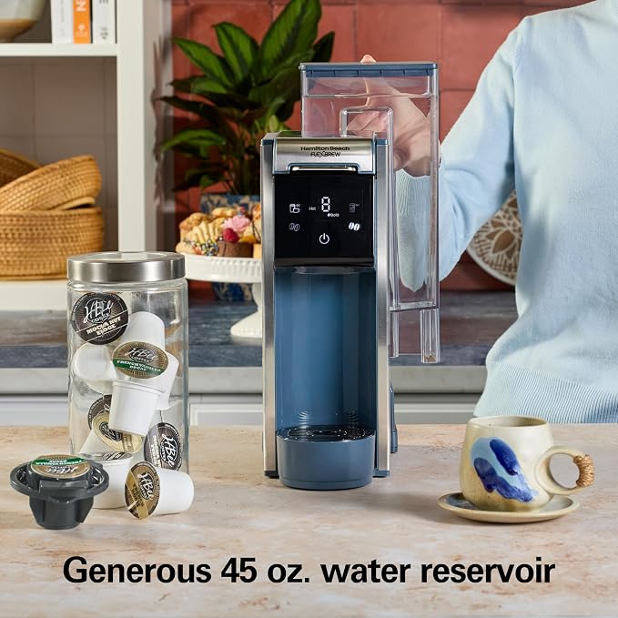 Hamilton Beach FlexBrew Advanced 4-in-1 Single Serve Coffee Maker | Hot & Iced Coffee Maker | Removable 45 oz. Reservoir | Uses Pod Packs & Grounds | Fast Brewing | Kitchen Makeover Blue