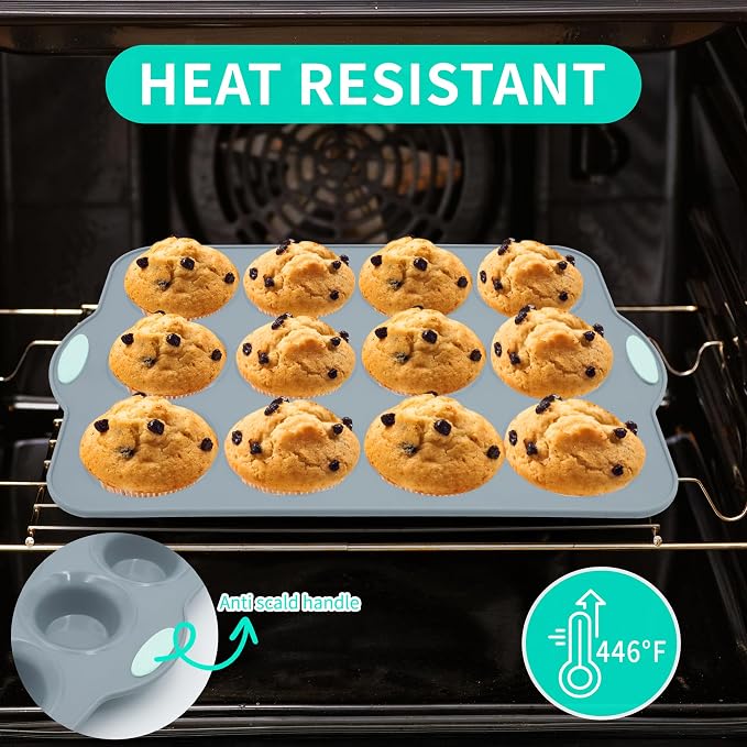 2Pack Silicone Muffin Pan with Metal Frame, 12 Cup Regular Size Cupcake Pan, Non-Stick Baking Tray, Food Grade Baking Molds for Oven, Dishwasher Safe