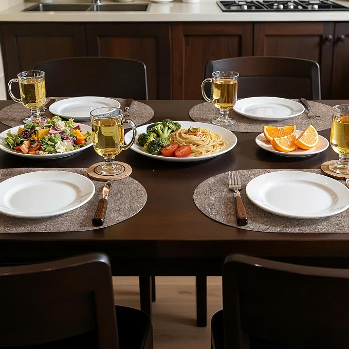 Placemats Set of 6, 11.8 x 17 Inch, Light Brown | Heat Resistant Oval Faux Leather Place Mats, Waterproof Wipeable Reversible PU Placemat, Indoor & Outdoor