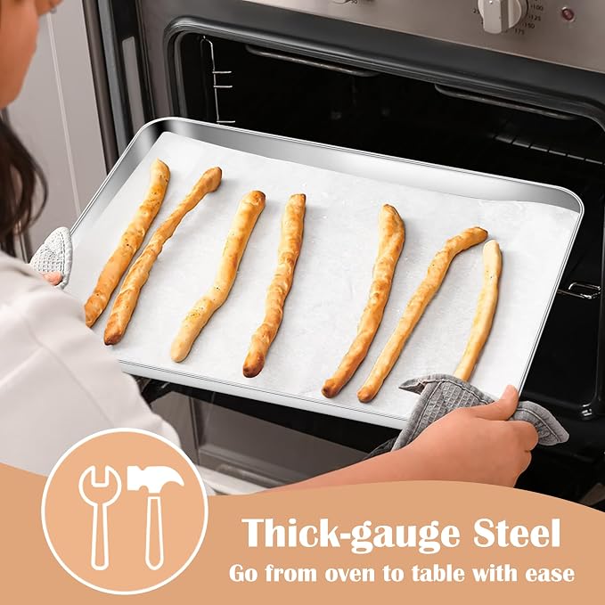 E-far Stainless Steel Baking Sheet Set of 2, 16” x12” x 1” Cookie Sheet Pan | Non-toxic Metal Trays for Oven Baking Cake Cookie, Healthy & Rust Free, Mirror Finish & Dishwasher Safe