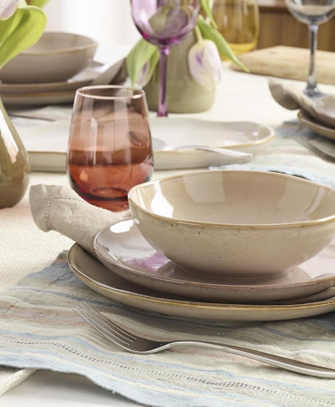 Oneida Organic Shades Clay Stoneware 12-Piece Dinnerware Set for 4 | dishwasher safe | plates and bowls sets for kitchen and dining | 10.25 inch plate, dish set, dishes | 2 inch, 28oz