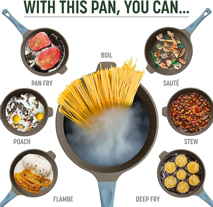 Goodful All-in-One Pan, Multilayer Nonstick Cookware Set, High-Performance Construction, Multipurpose Design Replaces Multiple Pots and Pans, Dishwasher Safe, 11-Inch, 4.4-Quart Capacity, Blue Mist