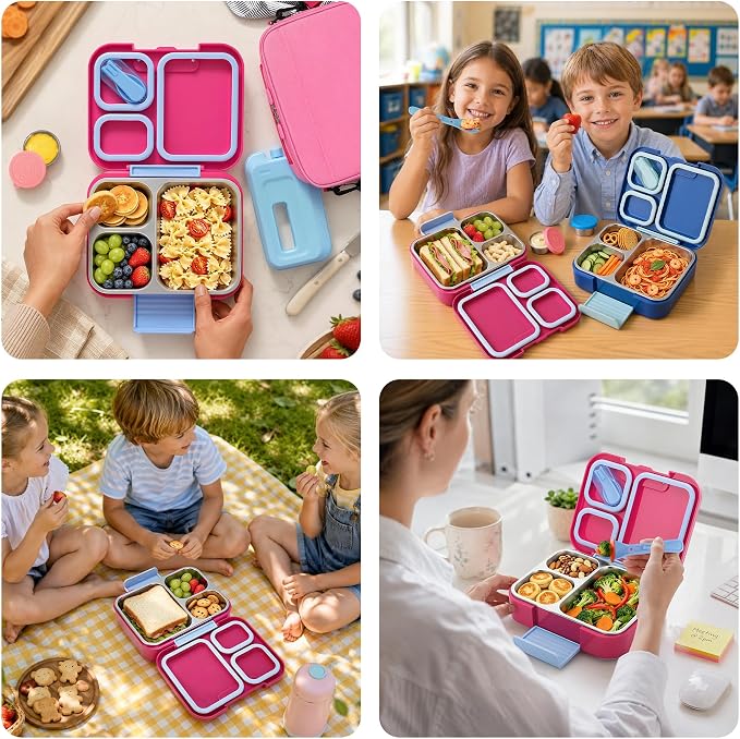 Kids Stainless Steel Bento Lunch Box Adult Girl Food Container Set with Bag | Stainless Steel Bento Lunch Box Kids Container Set Girls Boys Teens with Insulated Lunch Bag and Ice Pack for School Office