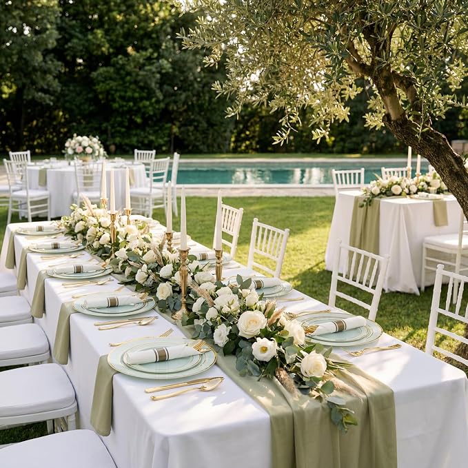 175PCS Sage Green Plastic Plates - Heavy Duty Green Plates Disposable - 25Guests Plastic Dinnerware with Rolled Napkins for Birthday/Baby Shower