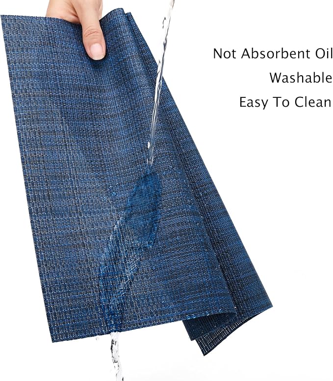 Myir JUN Placemats Set of 10 Kitchen and Dining Table Placemats | Vinyl Placemats Place Mats Indoor/Outdoor Set of 10 Washable Table Mats Non-Slip Place mats for Dining Table, Dark Blue