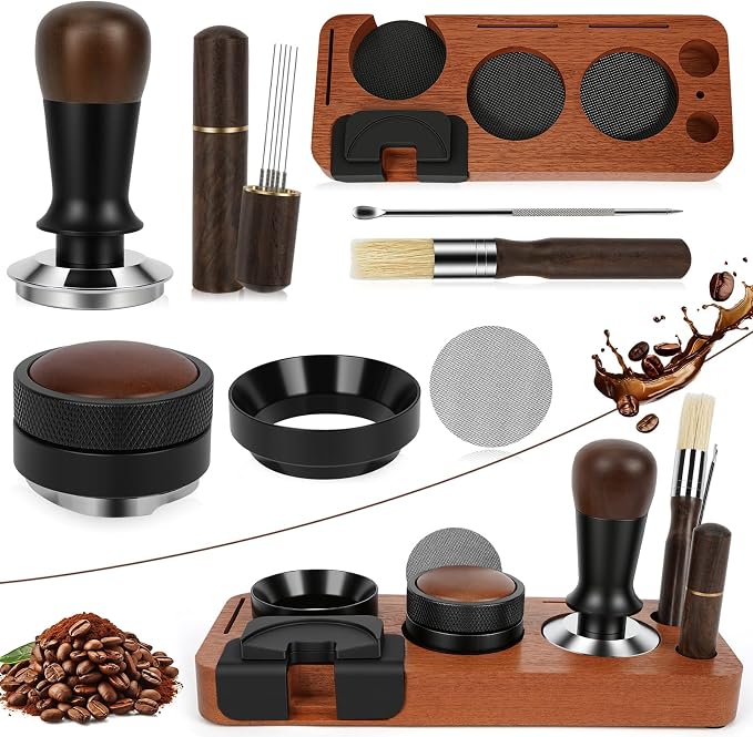 8 PCS Espresso Accessories Kit, 53.3mm Espresso Tamper Kit Coffee Tamper Set with Coffee Distributor, Espresso Tamping Station, Espresso WDT Stirrer,Dosing Funnel, Fits Breville 54 mm Portafilter