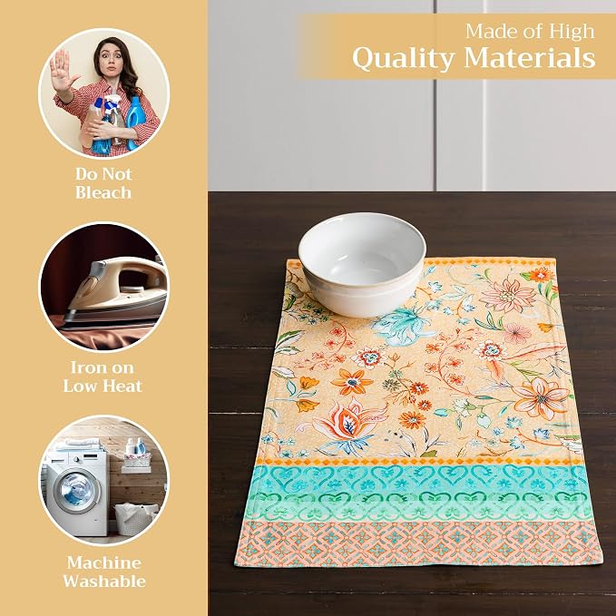 Maison d' Hermine Placemats Set of 4 Reusable 100% Cotton (13"x19") | Cloth Place Mats Washable Table Mats for Kitchen Dining Party Wedding Home Restaurant Spring Summer - Luxury Loft - Peach