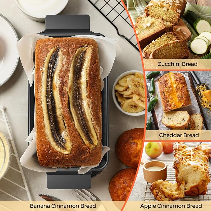 TLAZZ 2 Pack Meatloaf Pan with Drain Tray for Pound Cake Bacon Meatloaf | 9.4 x 5.5 Inch Non Stick Meat Loaf Pan features wide handles with a removable perforated drain tray for any kitchen