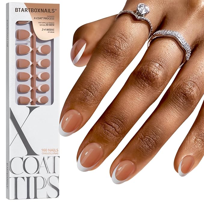 BTArtboxnails XCOATTIPS White French Tip Press On Nails, XS Oval, Brown | Lamp-Curable, 4-Week Wear, Salon Quality Value at Home, Natural Nail Look, Easy-to-Apply for Beginners, 160Ct Nail Tips Only