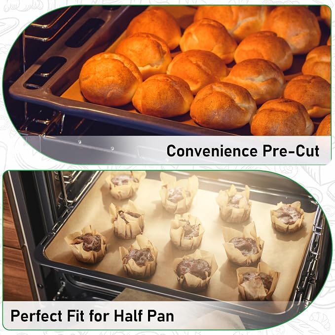 EcoDispose 500 Pcs Non-Stick Parchment Paper Baking Sheets 12-3/16"x16-3/8" | White, Heavy Duty, Pre-Cut, Greaseproof, Half Pan liner for Bake