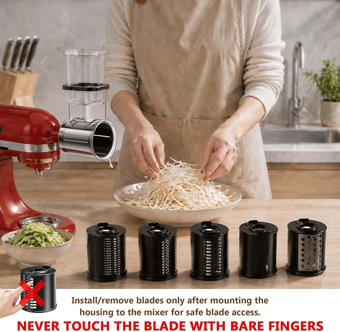 Slicer Shredder Attachment for Kitchenaid Stand Mixer, Salad Maker with Vegetable Slicer, Food Slicers Cheese Grater Grinding Attachments for Kitchenaid Mixer with Detachable 5 Blades