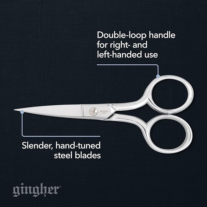 Gingher 4" Straight Embroidery Scissors to Cut Fabric & Needlework | Precise Cutting Craft Scissors, Hand-Finished Forged Steel Blades & Loop Handles for Right & Left-Handed Use, Leather Sheath