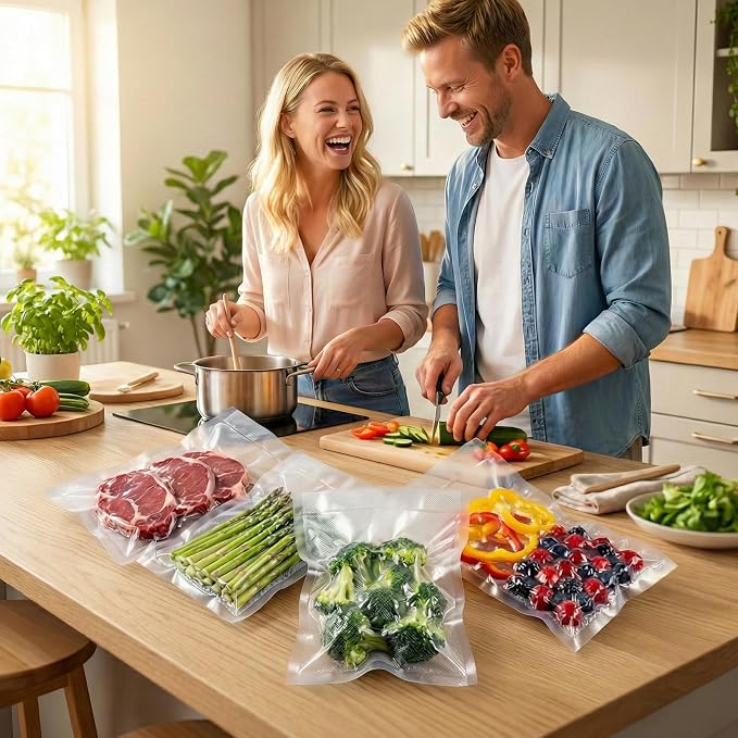 FUNFERY 100 PCS Precut Vacuum Sealer Bags for Food 11"x16"/8"x12"/6"x10" | Mixed Gallon, Quart and Pint, BPA Free Airtight Freezer Bags for Food Storage, Meal Prep, Sous Vide and Bulk Freezing