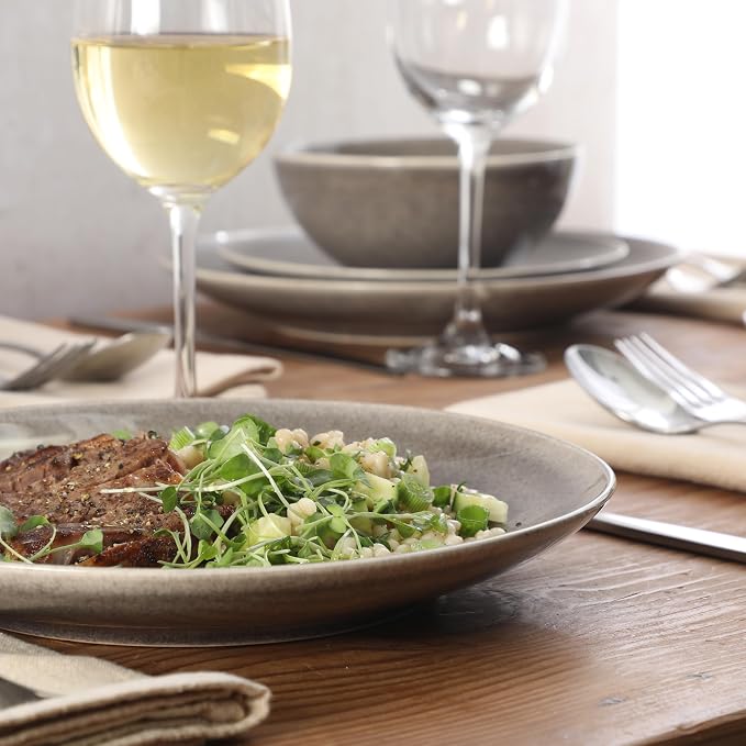 Gibson Elite Castle Peak Plates and Bowls Set, 12-Piece Dinnerware Set, Grey Reactive Glaze Stoneware Dishes, Dinner Plates, Salad Plates & Cereal Bowls