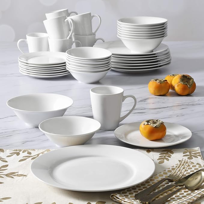 Gibson Home Amelia Court Porcelain Chip and Scratch Resistant Dinnerware Set, Service for 4 (16pcs), White (Round)