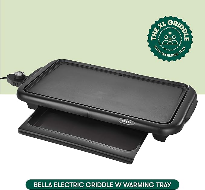 bella 10"x18" Electric Griddle with Warming Tray, Copper/Black
