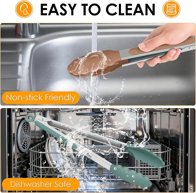 HOTEC Premium Stainless Steel Locking Kitchen Tongs with Silicon Tips, Set of 3-7", 9" and 12" (Neutral Color)