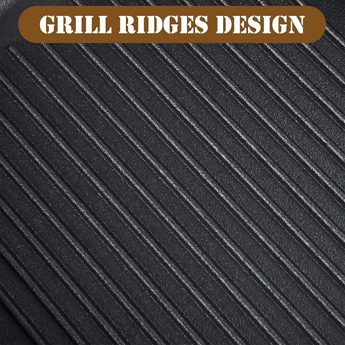 Cast Iron Grill Pan, 11 Inch Griddle Pan for Stove Top, Square Grill Pan with Handles for Stoves, Ovens, Barbecue