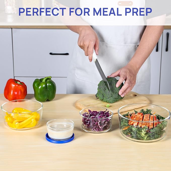 Vtopmart 4 Pack Glass Bowls with Lids (1, 2, 4, 7 Cup) | Food Storage Containers, Meal Prep and Leftovers Keeper, Lunch Container, Microwave, Dishwasher & Freezer Safe, BPA Free