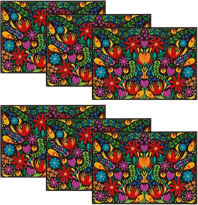 Artoid Mode Mexican Cinco De Mayo Placemats Set of 6, 12 x 18 Inch Dia De Los Muertos Decoration Washable Table Mats for Party Dining Table